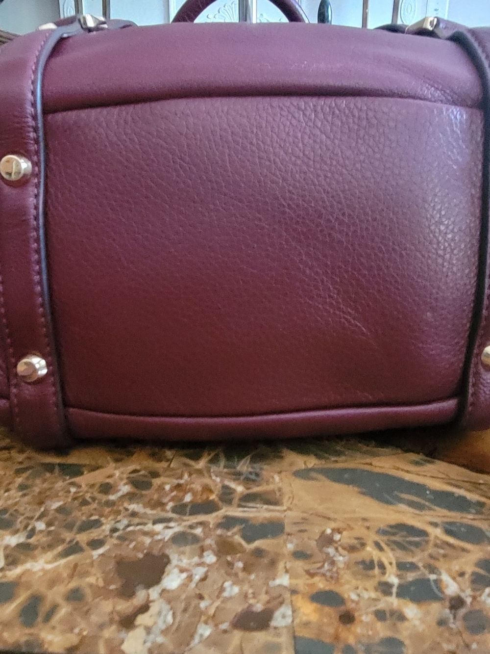 Michael Kors Women’s Burgundy Leather Satchel Bag - Picture 5 of 9